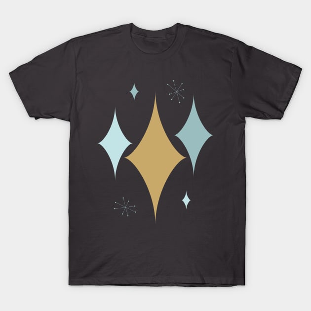 Starburst Mid Century Modern Aqua and Gold T-Shirt by tramasdesign